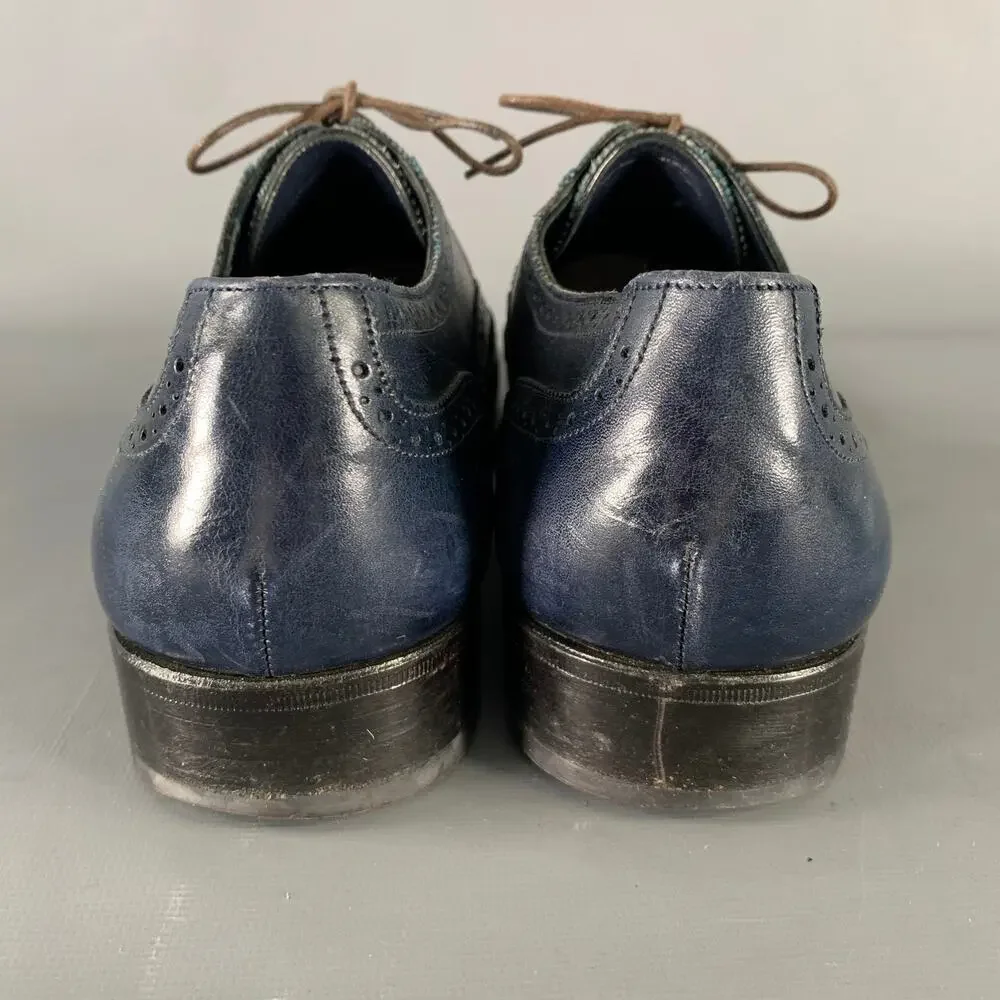 YVES SAINT LAURENT Size 9 Navy Wingtip Leather Cap Toe Lace Up Shoes